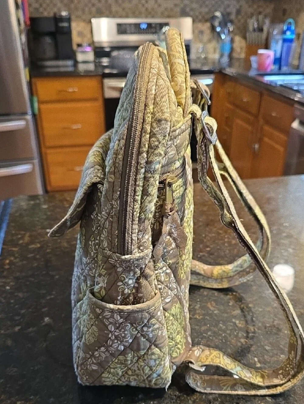 Vera Bradley Quilted Floral Small Backpack - Brown & Olive